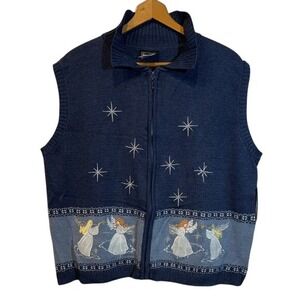 New Women's‎ Southern Lady Blue Angels Star Christmas Zip Front Vest Women's 3X